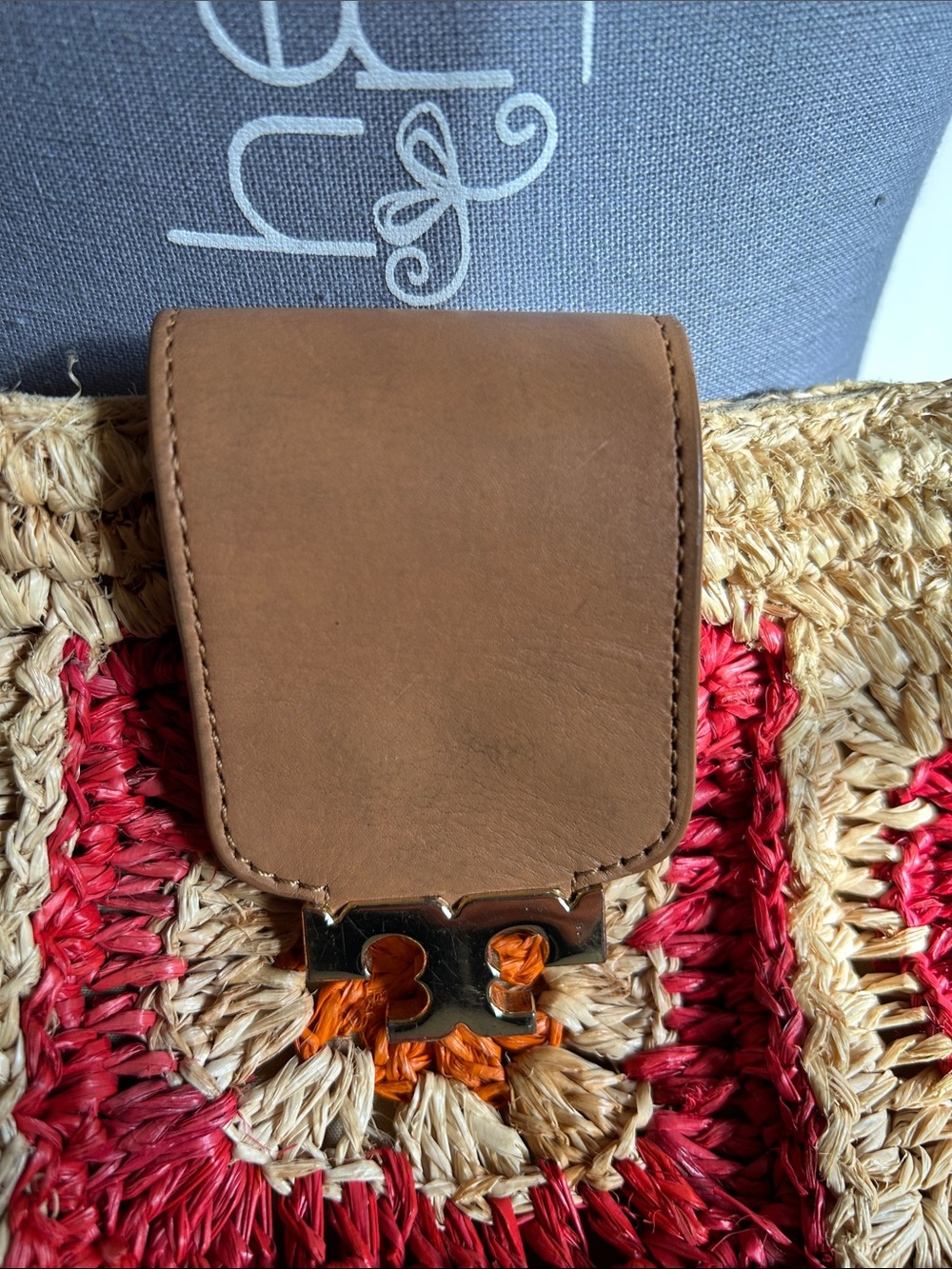 Tory Burch Crochet Patchwork Shoulder Bag in Natural with Pink & Orange Accents - Picture 5 of 15